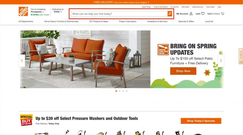 home depot search bar