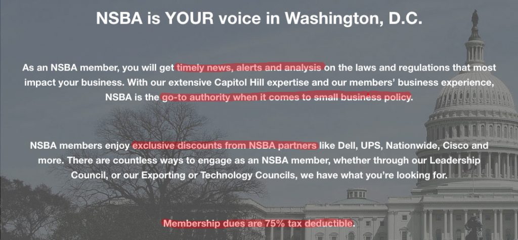 Copywriting example from the NSBA's website.