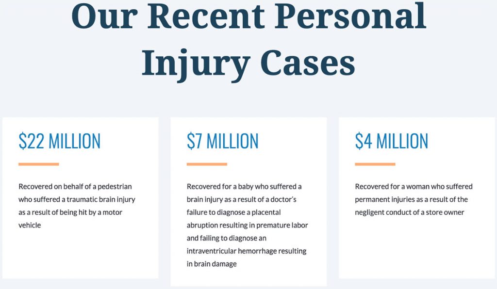 Screenshot of a section of Rosenbaum and Rosenbaums's website that shows three key statistics with descriptions.