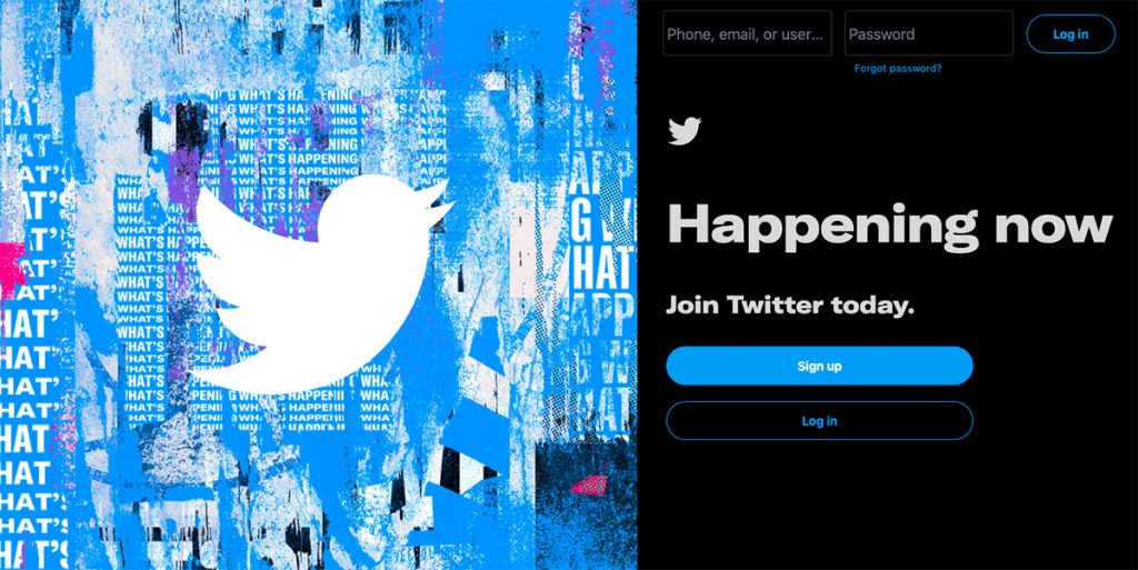Screenshot of Twitter's sign-up landing page.