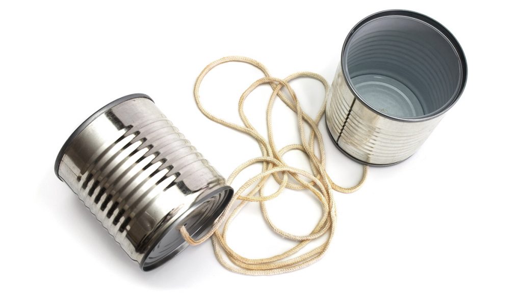 tin cans with string to make a telephone