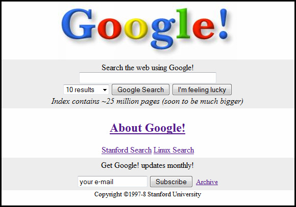 Photo of what Googles homepage originally looked like