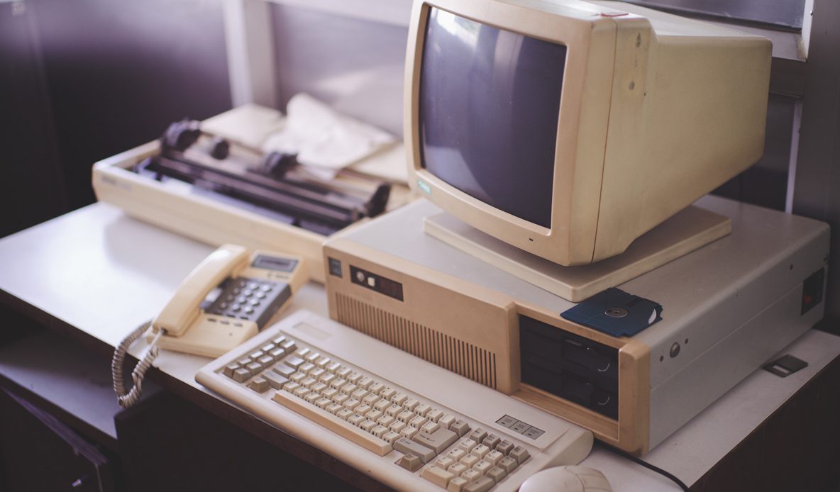 Old desktop computer and keyboard