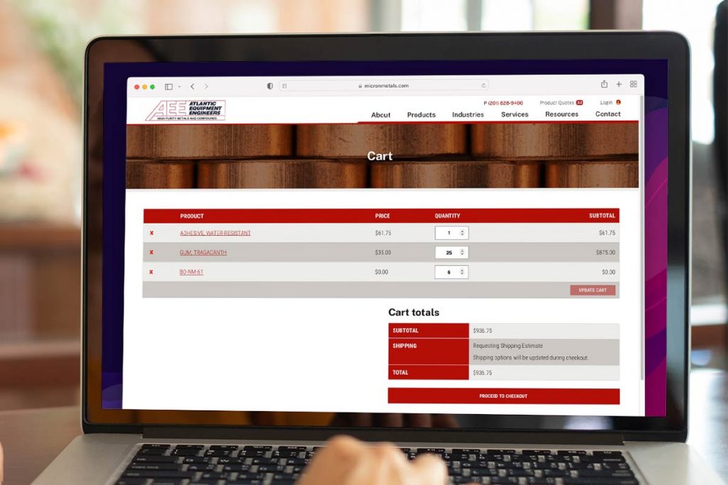 Atlantic Equipment website cart