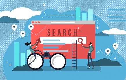 Search results vector illustration. Banner with engine answers to question. Online business and technology to display pages in response to query by searcher. Stylized team to advertise or SEO work.