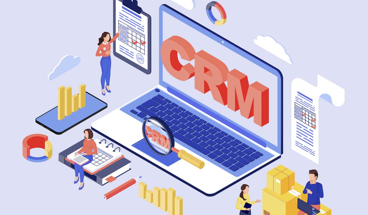 CRM software isometric illustration