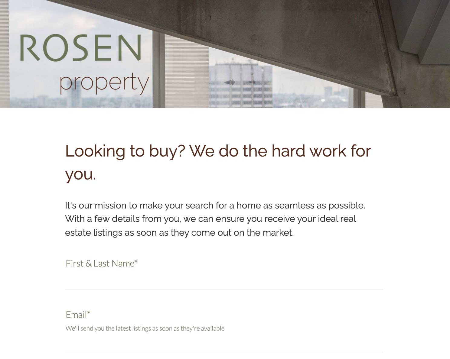 Screenshot of a lead capture form on the Rosen Properties website.