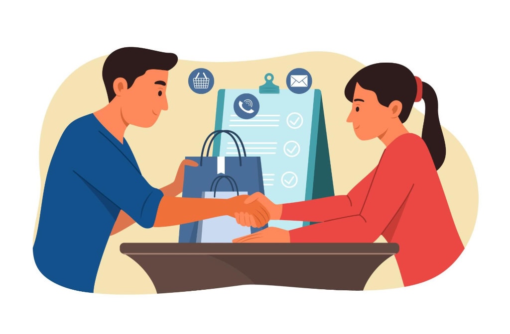 seller selling a product to a buyer